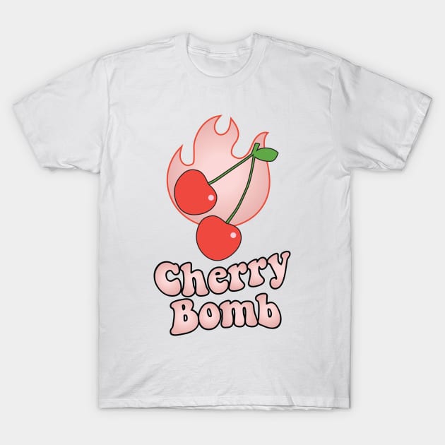 Cherry Bomb and Light Peach Blush Flaming Design T-Shirt by YourGoods